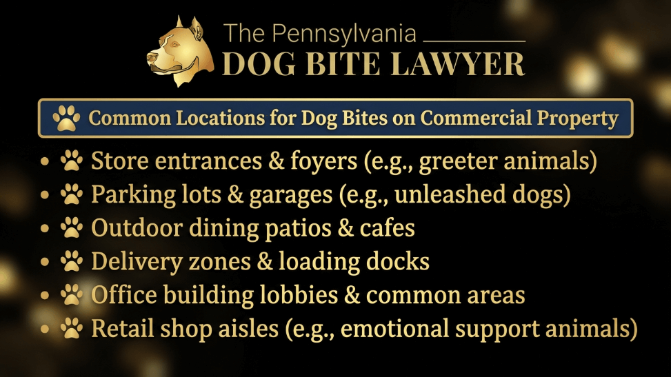 common commercial locations for dog bites